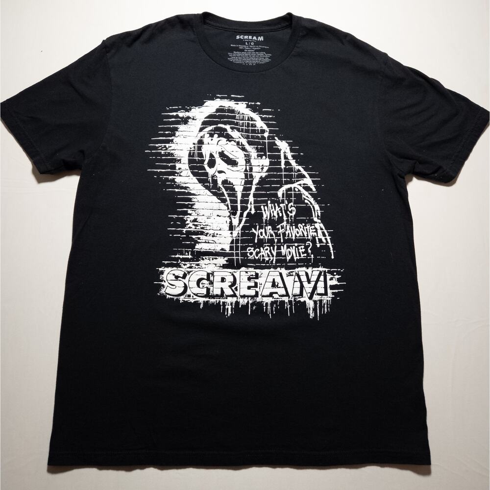Scream Ghostface What's Your Favorite Scary Movie Mens T-Shirt Black L Official